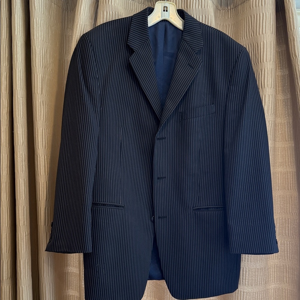 Calvin Klein Classic Navy Pinstripe Men's Suit Coat with Matching Slacks.